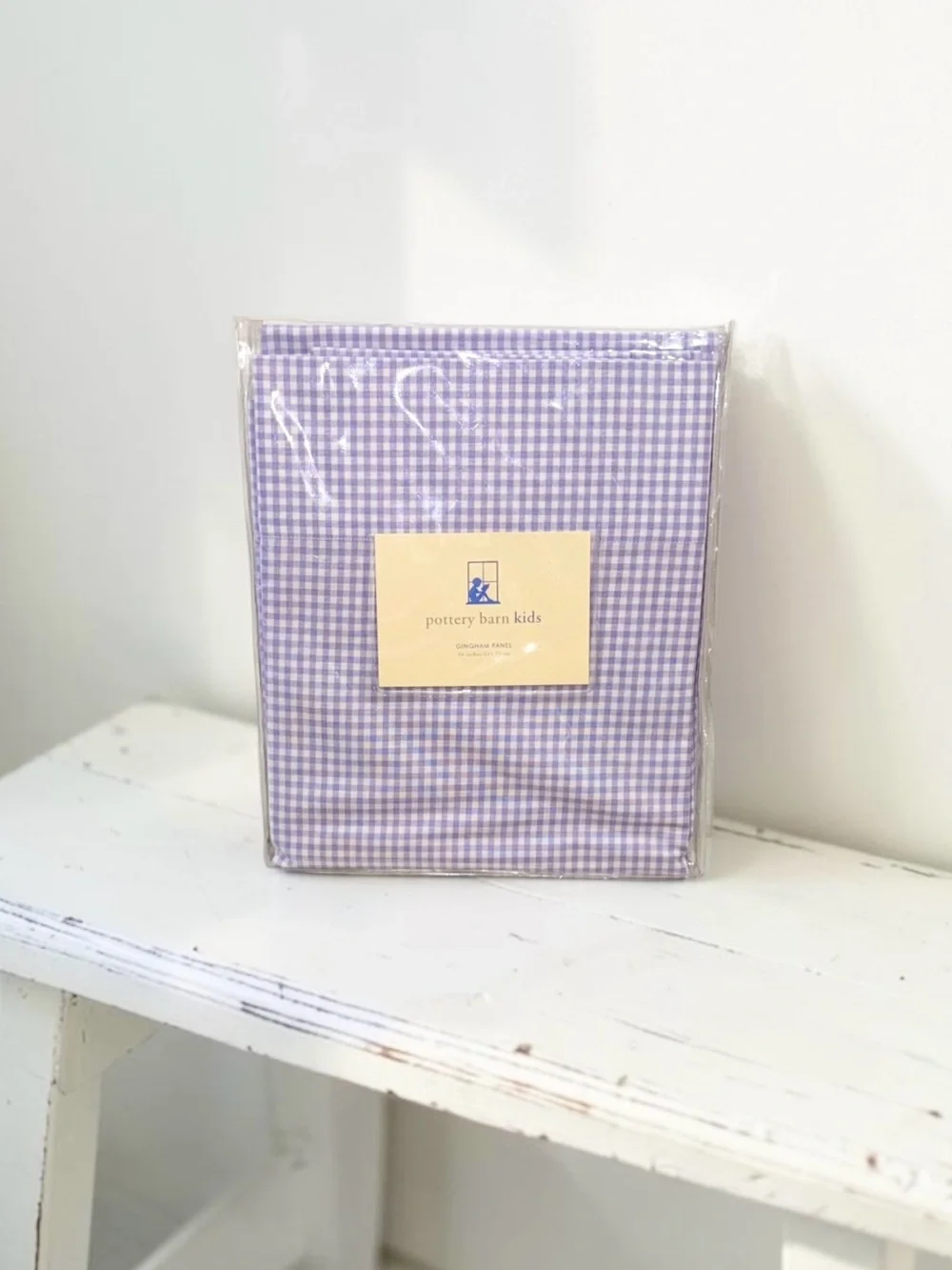 Pottery Barn Kids NWT Lavender Gingham Pole Pocket 44” Panel Curtain